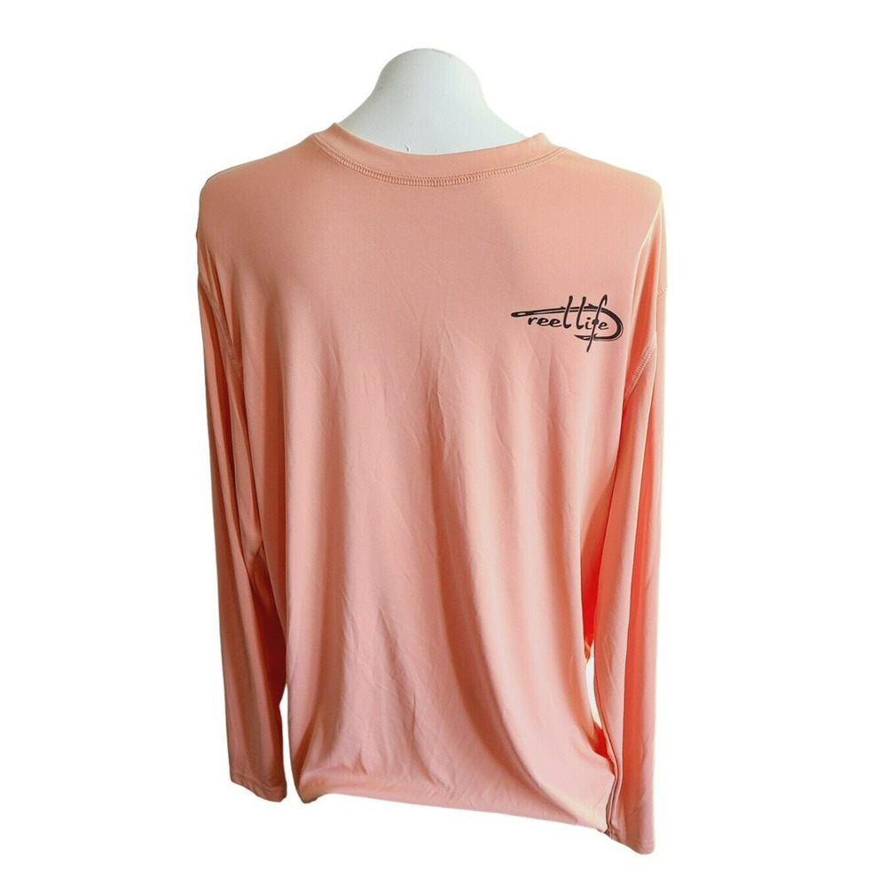 Reel‎ Life Mens XL Long Sleeve Fishing Shirt Peach Coral Tropical Beach Graphic